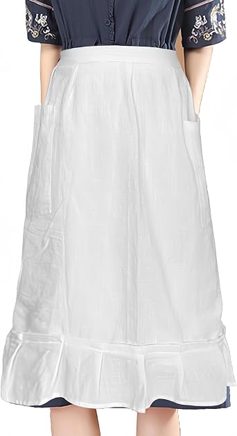 White Waist Apron Maid Costume Vintage Apron Pinafore Dress for Women with Pockets Cute Adjustable Cotton Apron