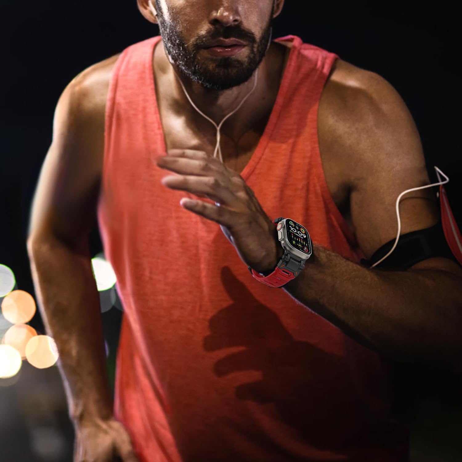 WINGLE FKM Rubber Bands for Apple Watch Band Ultra 3/2/1 Band Ultra 49mm Series 11 10 46mm 45mm 44mm 42mm SE 3/2/1 9 8 7 6 5 4 3 Men, Military Rugged Metal Connector Silicone iWatch Sport Bands, Red - Image 6