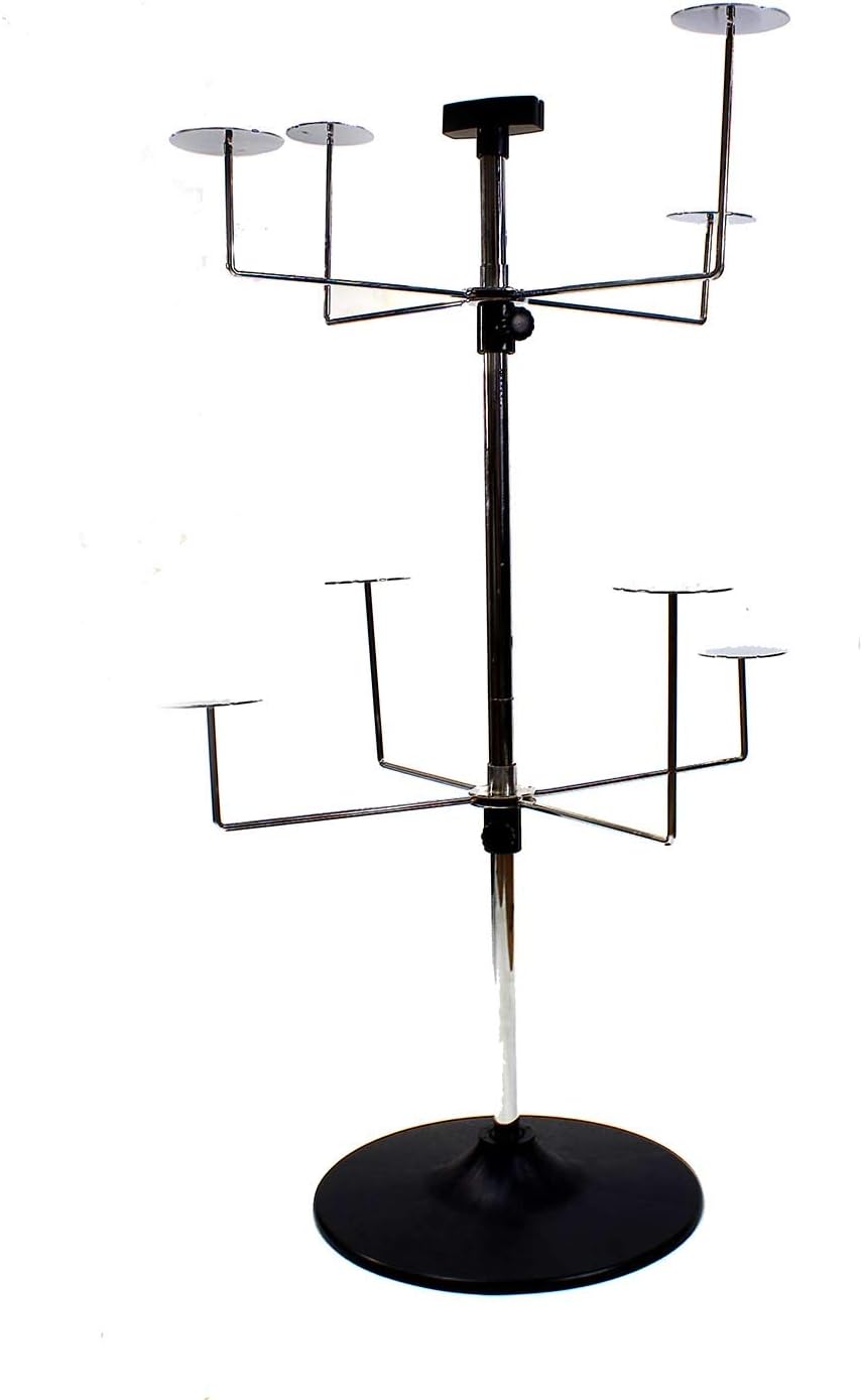 Display Stands Rotating Counter Hat, Cap, Beanie, Bowler, Beret, Wig in Chrome with Header Clip (J3)
