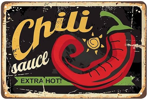 AOYEGO Cartel de hojalata con salsa de chile, extra picante de metal vintage para cafeterĂas, bares, pubs, tiendas, letreros decorativos divertidos AOYEGO Cartel de hojalata con salsa de chile, extra picante de metal vintage para cafeterĂas, bares, pubs, tiendas, letreros decorativos divertidos