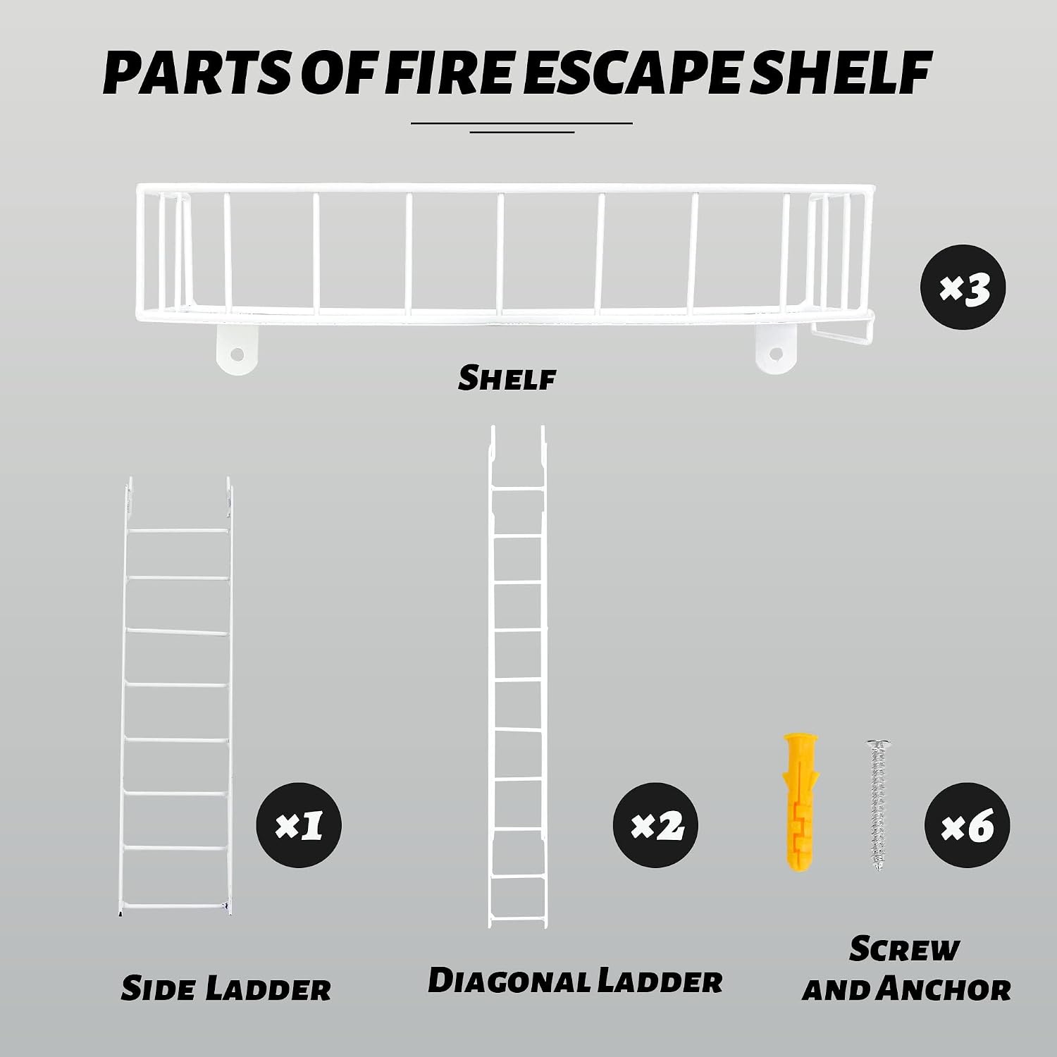 Versatile Kas Fire Escape Decorative Floating Hang Wall Shelf Action Figures Shelf Planter Shelf (White)
