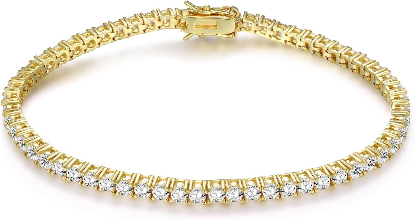 Gemsme 3mm Tennis Bracelet for Women Men, 18K Gold Plated Cubic Zirconia Tennis Bracelet, Classic CZ Bracelet Jewelry for Daily Wear Party Wedding, 7.5 Inch