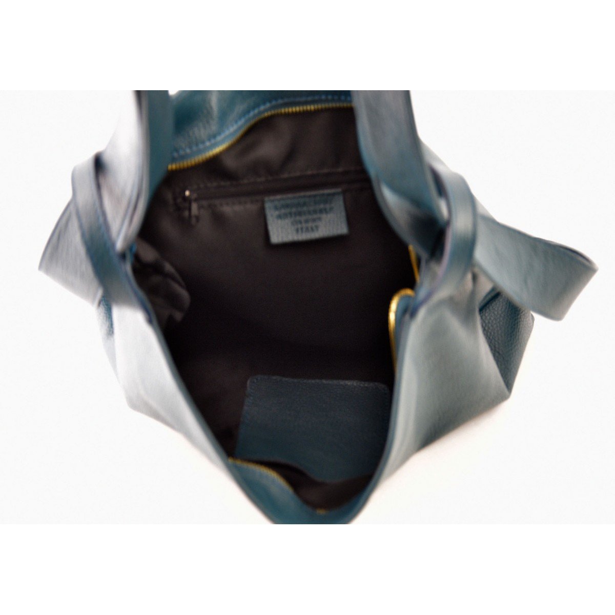 Bolso Shopper Y Mochila En Piel Verdadera Color Azul Petróleo - Peleteria Echa En Italia - Bolso Mujer