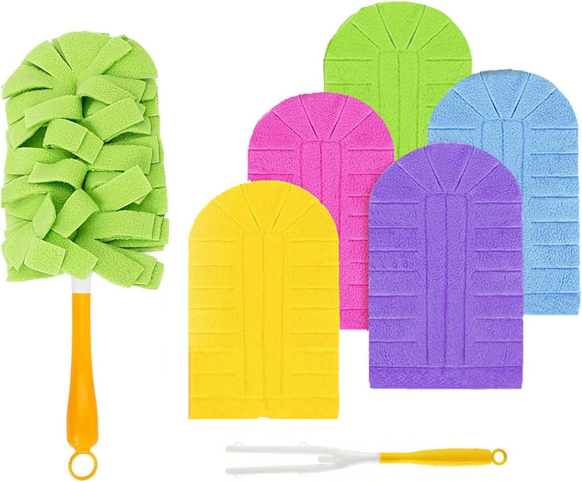 360° Electrostatic Duster Refills, Duster Refills Reusable - Washable Microfiber Dusting Heads with Extender Handle & Duster Handle, for A Dust-Free Home (3 Handle + 15 Refills)