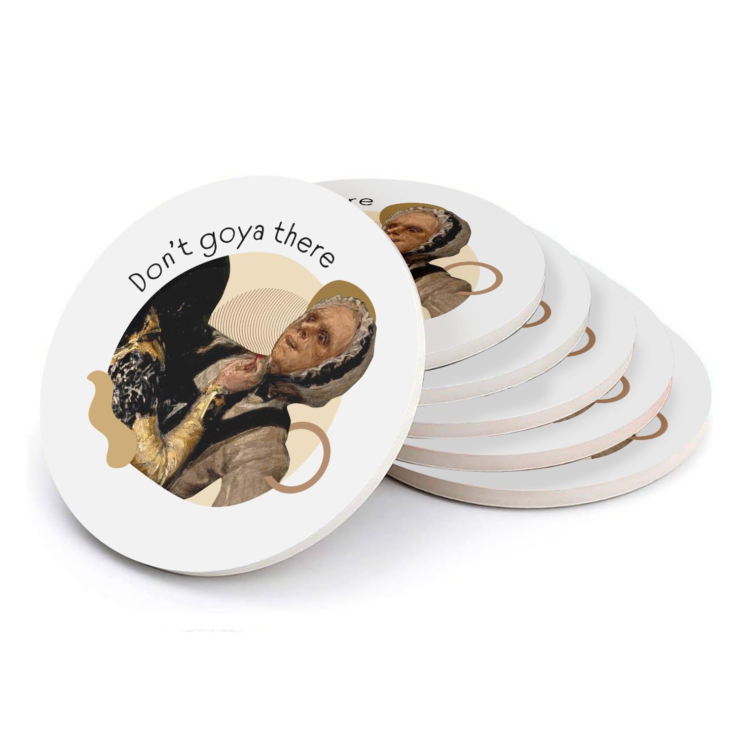 Sous verre ronds en céramique rigolos l'idée cadeau idéale avec l'art de Don't Goya There