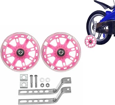 Denpetec Bicycle Training Wheels Auxiliary LED Flash Balance Training Wheels with Mounted Kit for 12-20 inch Kids BikePink - 1 Pair
