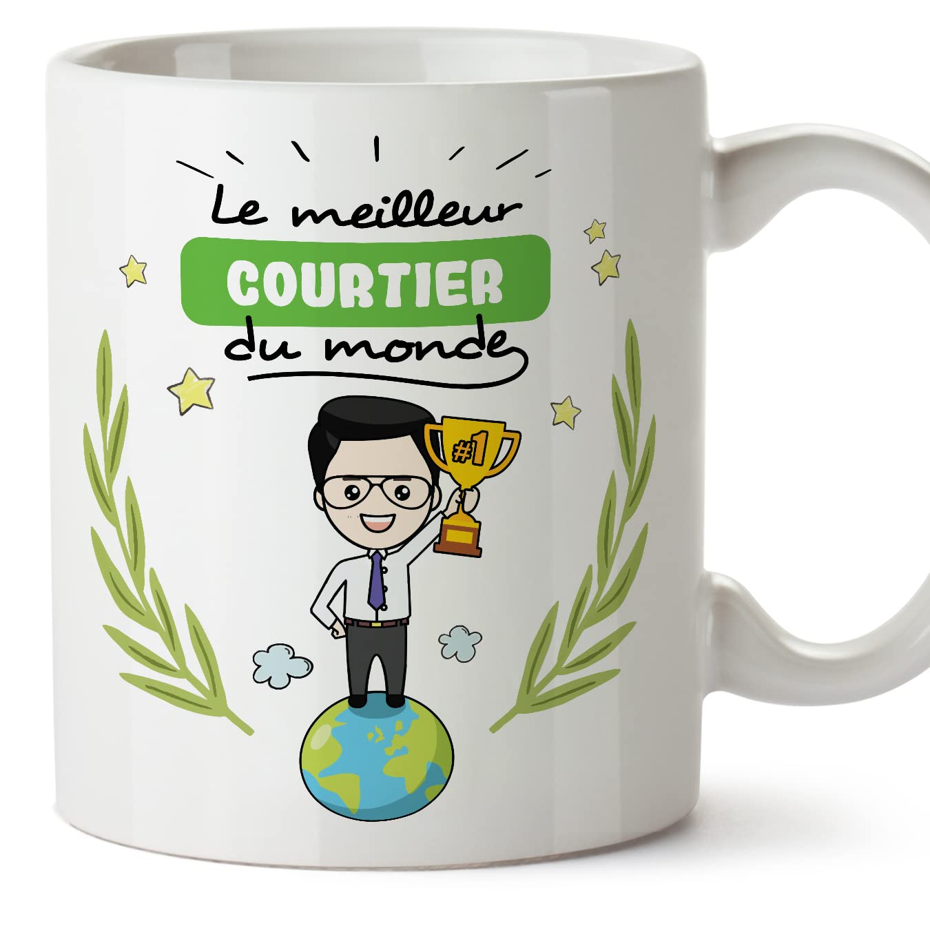 MUGFFINS Broker Man Mug - in French - Meilleur du Monde - Funny Gift for Colleagues - Ceramic 11oz Mug