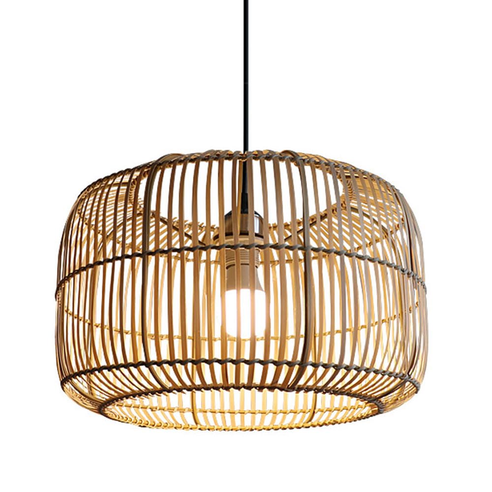 AYQJMD 15.7 Inch Bamboo Pendant Lights Fixture One-Light Adjustable Rustic Basket Chandelier Handmade Woven Pendant Lighting (E27 Base) for Kitchen Island Restaurant Craft Room Farmhouse