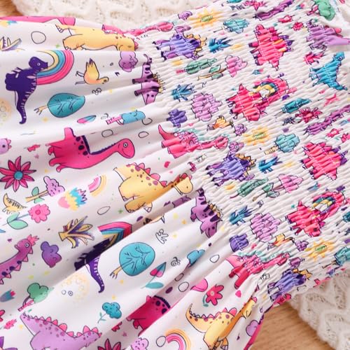Toddler Girl Dress Kids Ruffle Sleeve Floral Smocked Sundress Sleeveless Swing Tiered Dresses 2-8 Years 5