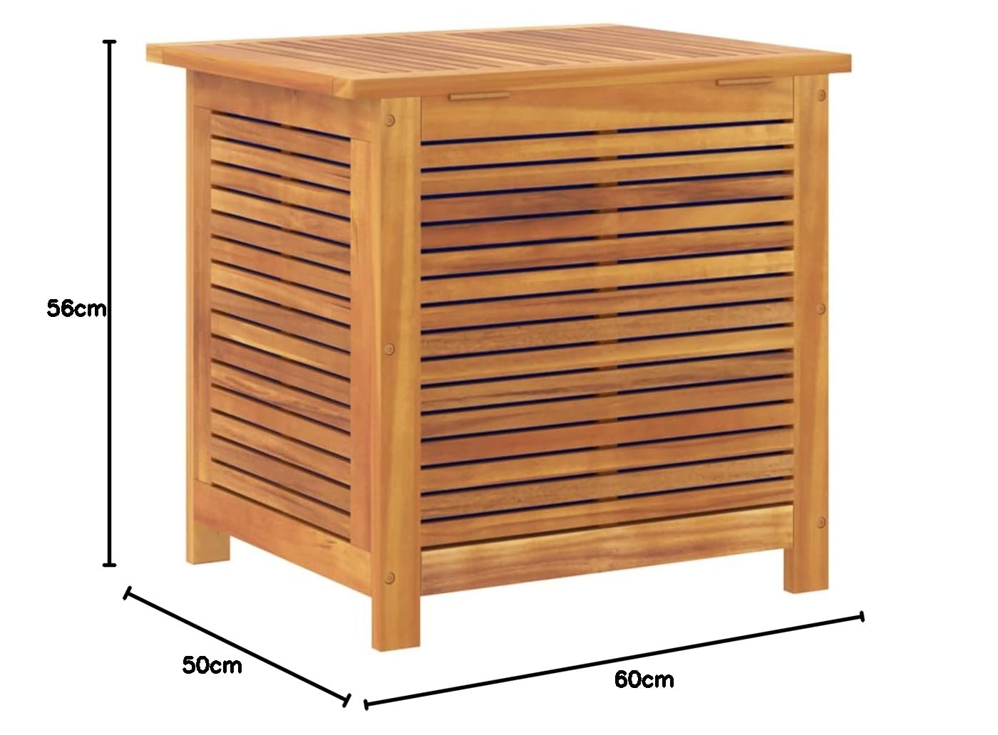 Gecheer Boîte de Rangement de Jardin Persiennes 60x50x56cm Bois Acacia, Coffre de Rangement Exterieur Organisateur de Outils, Coffre à Coussins pour Balcon, Piscine et Terrasse