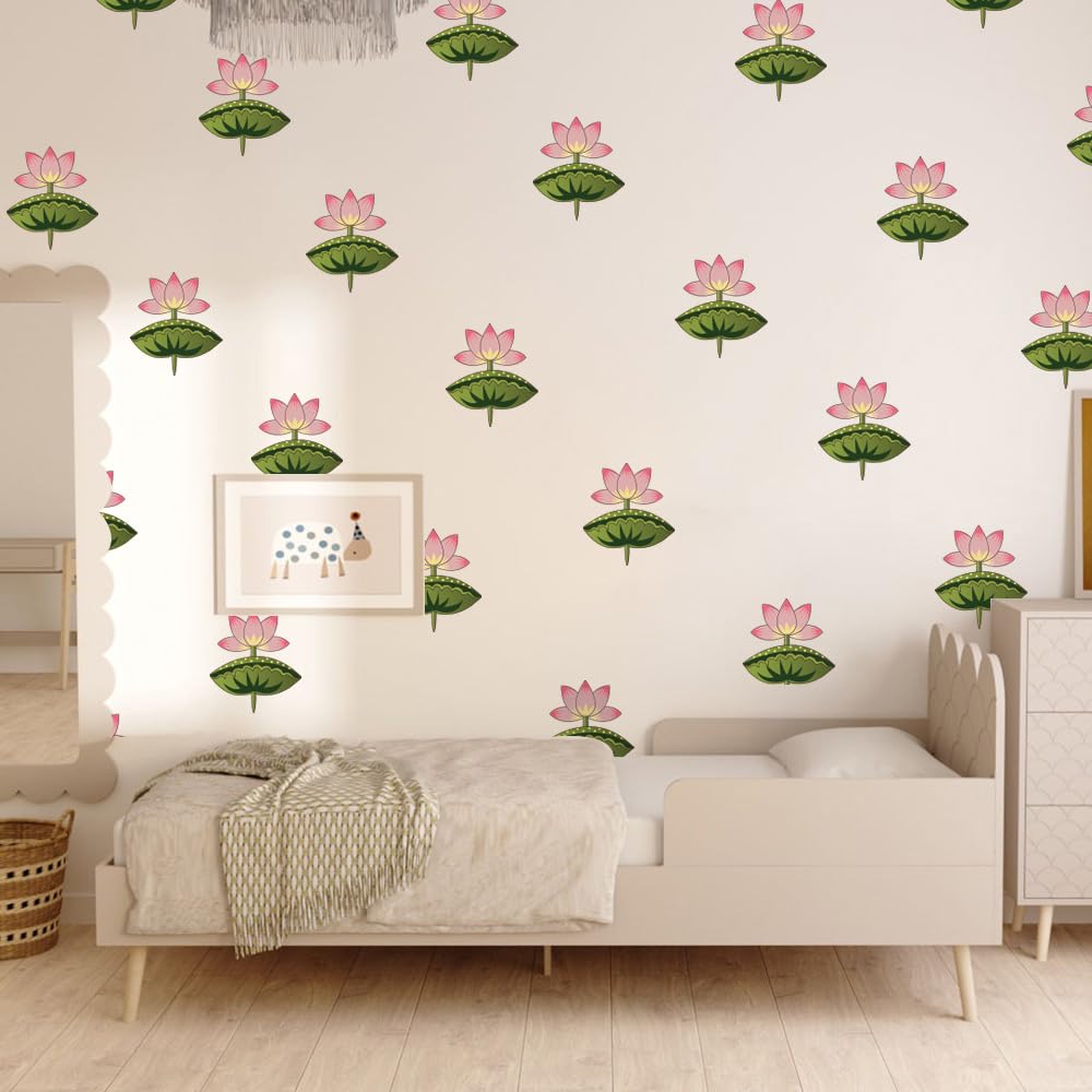 Lotus Flower Wall Stickers for Bedroom Living Room - Waterproof Removable Wall Decals for Home Decoration - Pink Green Floral Wall Stickers for Pooja Room Temple Meditation Yoga Peaceful Room Decor-image-49