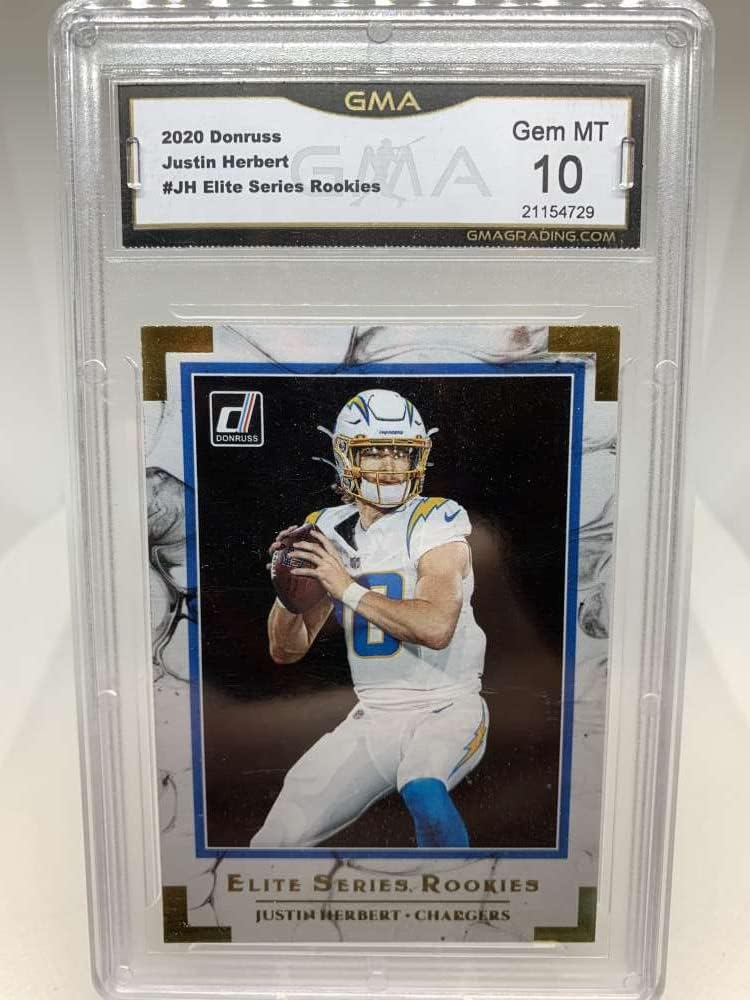 GMA Graded GEM MINT 10 21154729 2020 Donruss Elite Series Rookies #JH Justin Herbert Rookie Insert Los Angeles Chargers Professionally Graded Football Card in GEM MINT 10 Condition