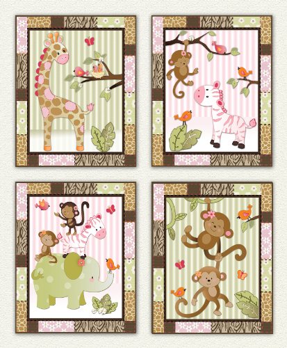 Little Jungle Jilly - Pink and Green Jungle Animal Nursery Art Prints (8