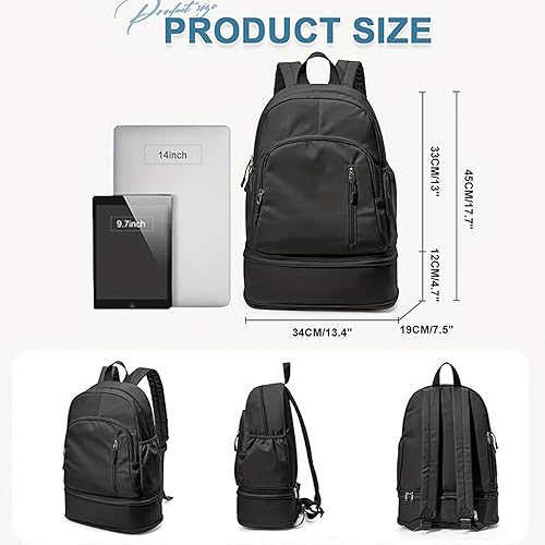 Miniatura 5 de Mochila de gimnasio, mochila de separación seca y húmeda con bolsillo húmedo, bolsa deportiva con compartimento para zapatos, para entrenamiento,