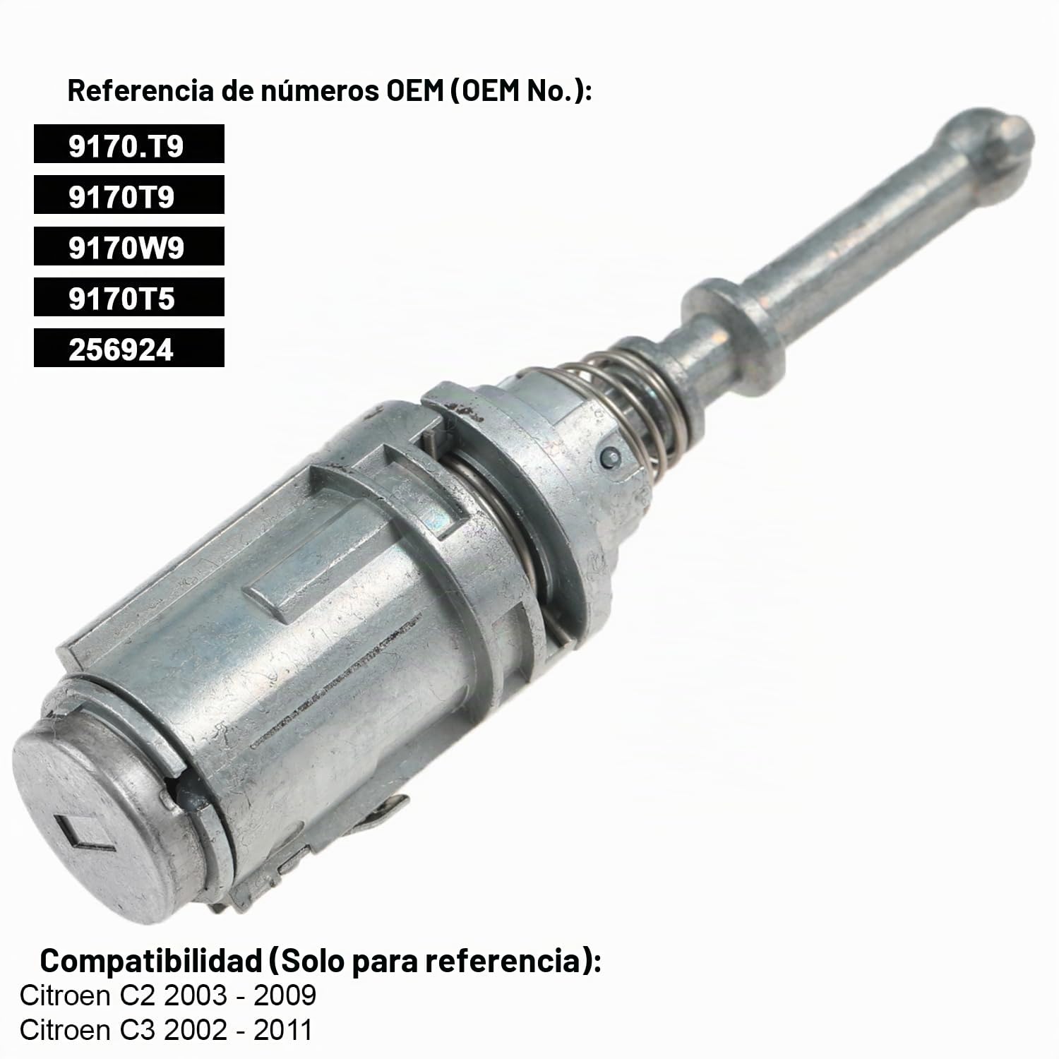 YAOPEI - Cilindro de cerradura de puerta izquierda para C2 C3 9170.T9 9170W9 9170T5 256924 (2 llaves)