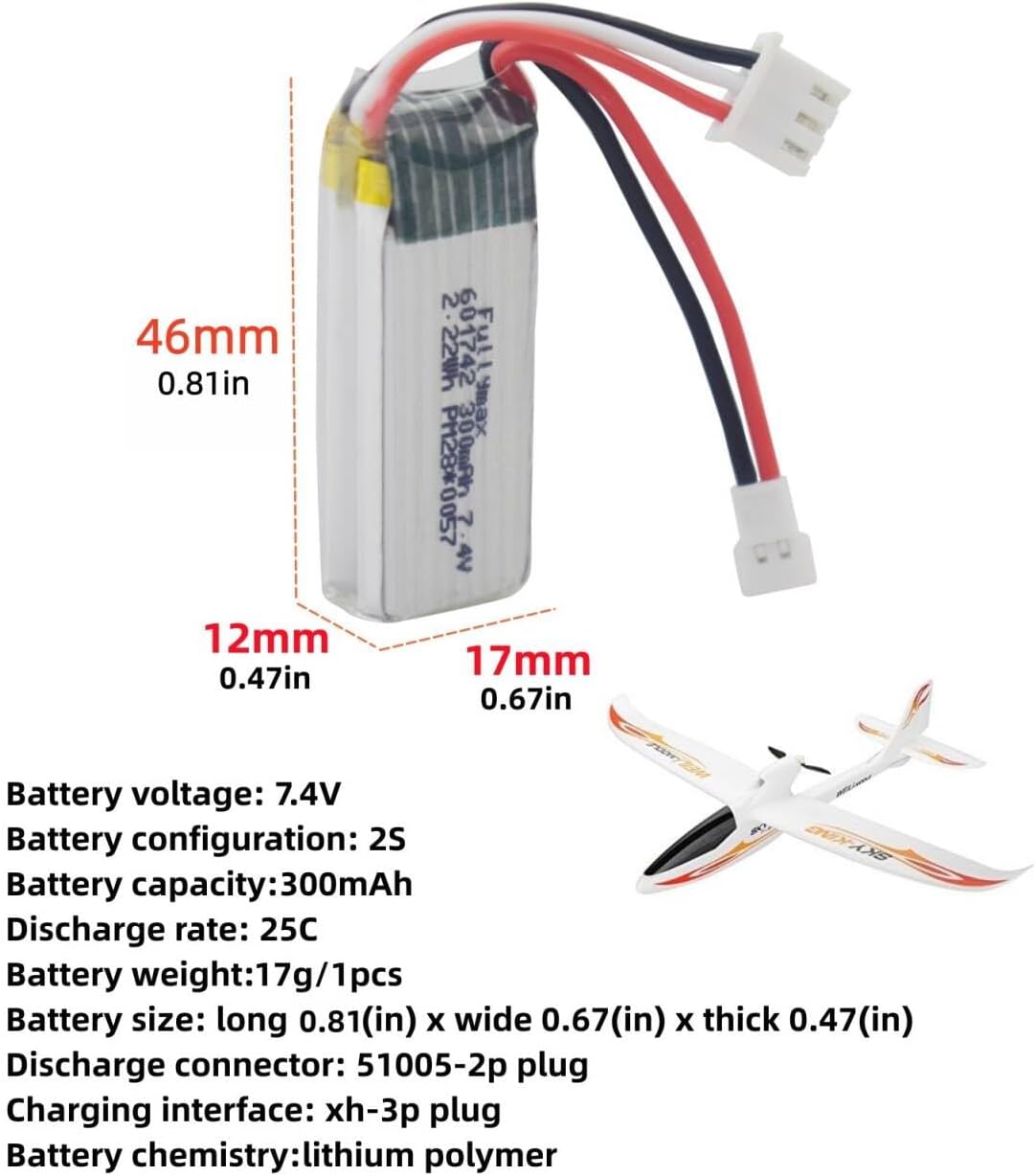 sea jump 3PCS 7.4V 300mah Lithium Battery +1to3 Charging Conversion line for WLToys F959 XK DHC-2 A600 A700 A800 A430 Remote Glider Spare Parts