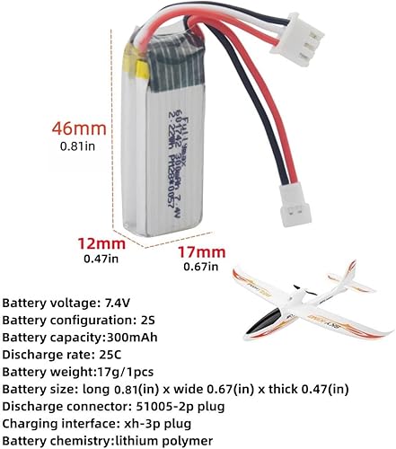 Miniatura 2 de sea jump 3 unids 7.4 V 300 mAh batería de litio+1to3 línea de conversión de carga para WLToys F959 XK DHC-2 A600 A700 A800 A430 planeador remoto