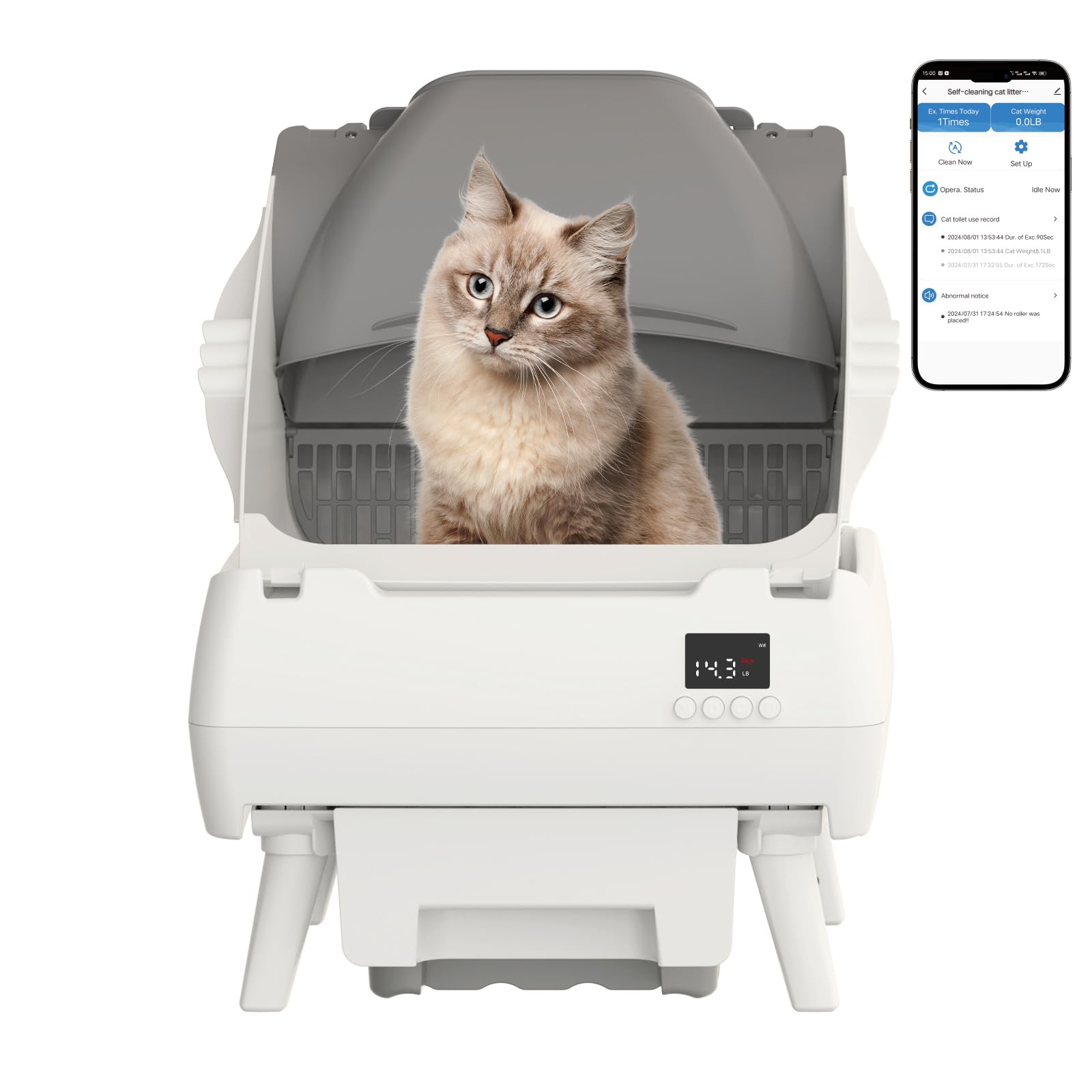 Automatic Cat Litter Box Self Cleaning - App Control, Open-Design, Smart Health Monitor, Suitable for Medium Cats and Kittens, Anti-Pinch Safety, Quiet Operation, A Trusted Companion for Life - White