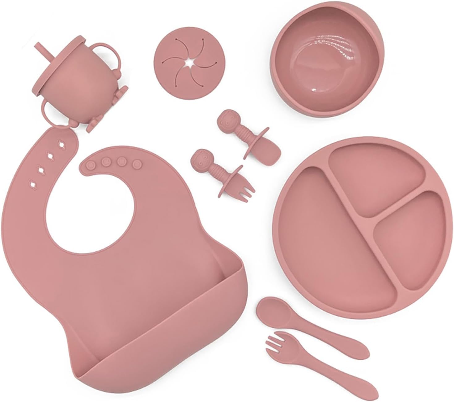 Bojiwavawd Baby Led Weaning Kit Silicone Baby Feeding Set Baby Bibs Suction Bowl Divided Plate Utensils Set