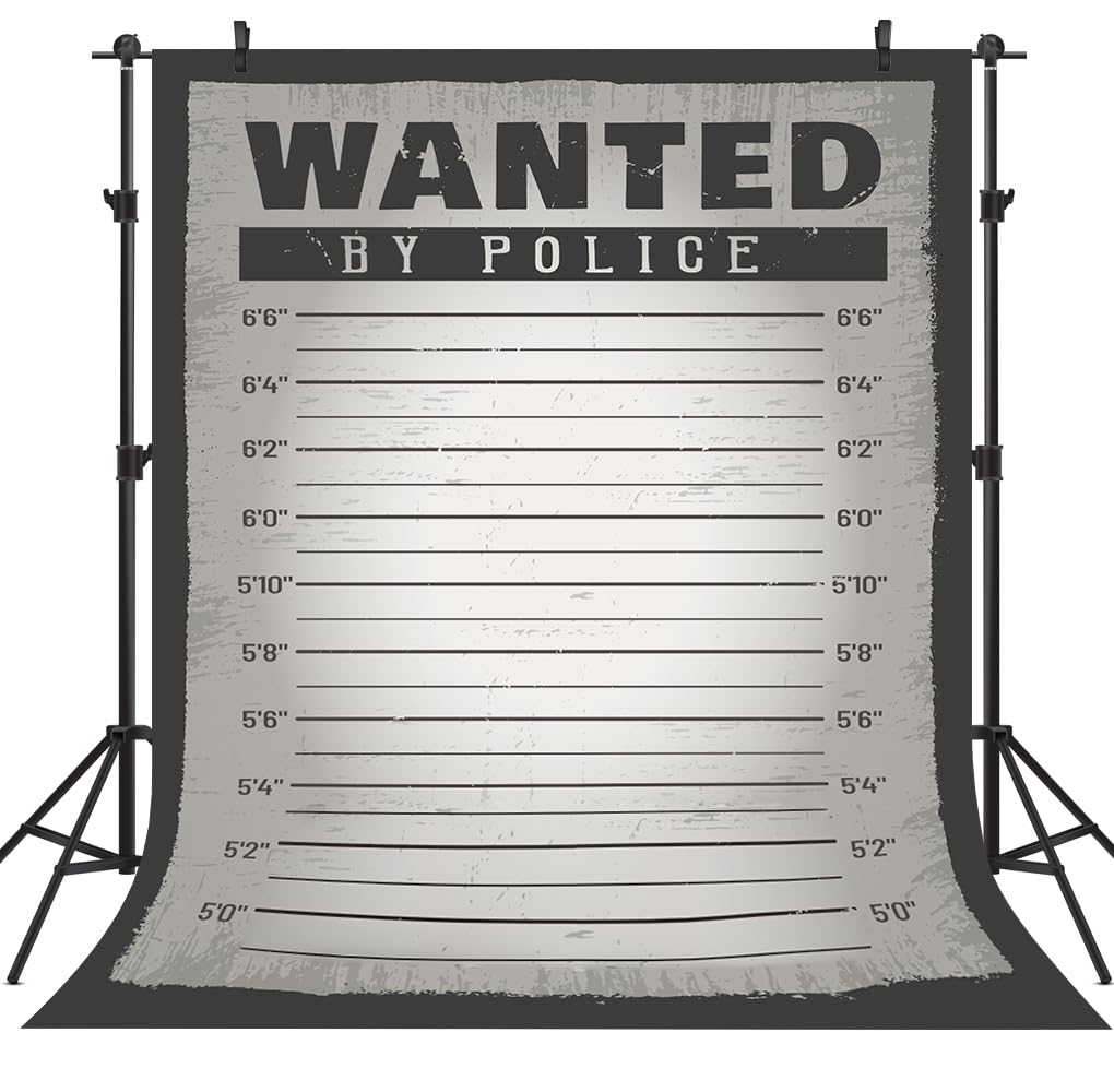 DePhoto 5x7FT Wanted by Police Backdrop Mugshot Poster Backdrop for Murder Mystery Party, Western Cowboy Party Decoration, Photo Studio Props Vinyl