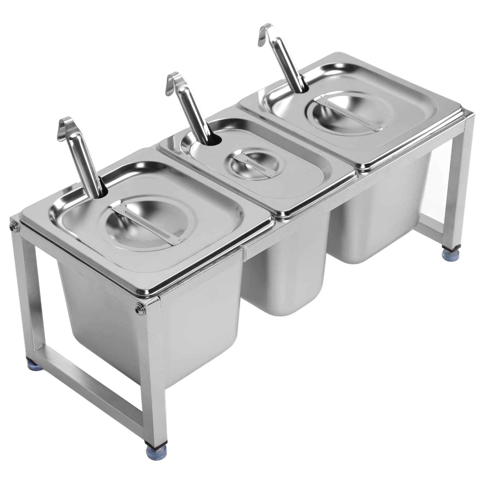 Estante dispensador de condimentos de acero inoxidable, soporte telescópico para especias salsas y frutas, perfecto para restaurantes y tiendas de té con leche (2,2 l x 2 + 1,6 l x 1)