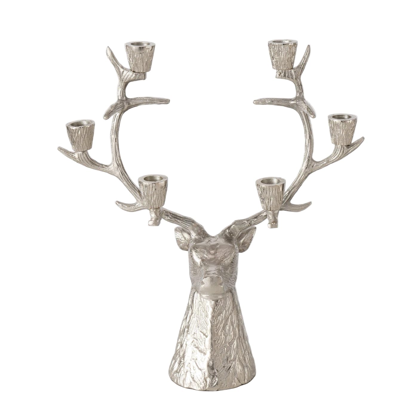 Hirsch Theodor Kerzenleuchter, vernickelt Aluminium, galvanisiert, 35,5 cm lang, 11 cm breit, 40 cm hoch, für mehrere Stabkerzen