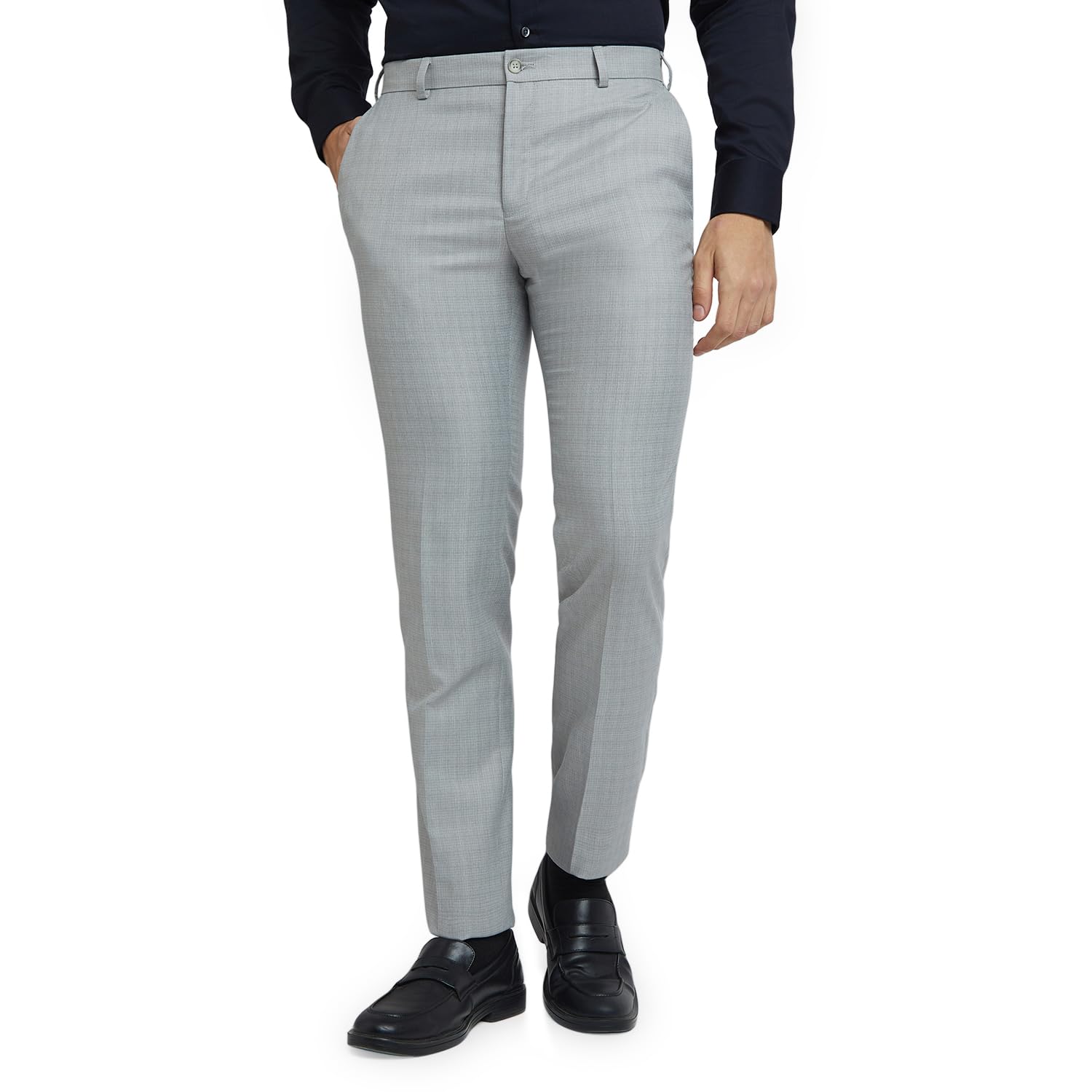 Men's Slim Fit Mid Rise Polyester Blend Flat Front Formal Trouser