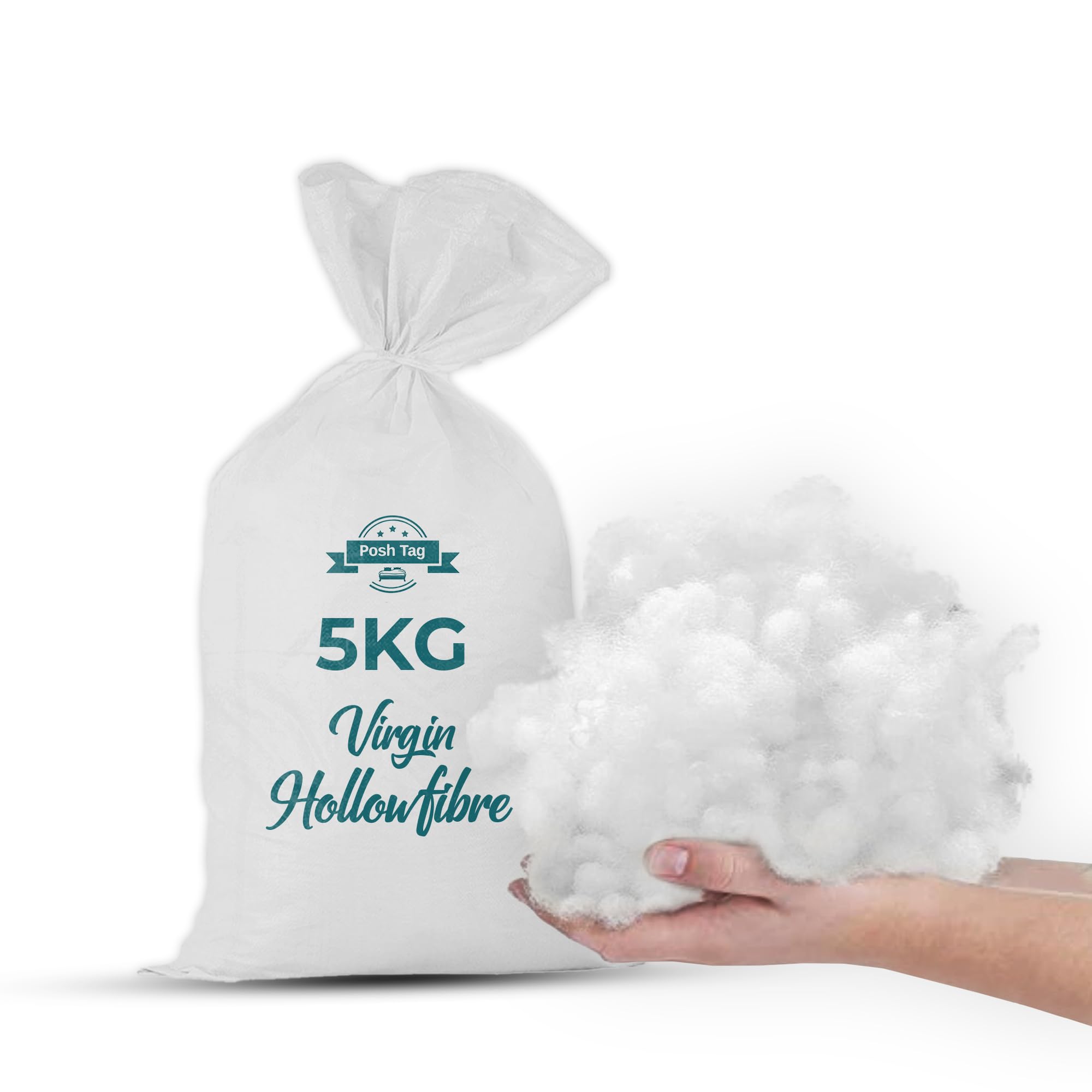 Posh Tag Hollow Fiber Stuffing 5KG – 100% Virgin Polyester Toy Stuffing for Crafts, Crochet & Knitted Toys | Fluffy Hypoallergenic Cushion Filler, Pillow Stuffing, Teddy Bear Filling