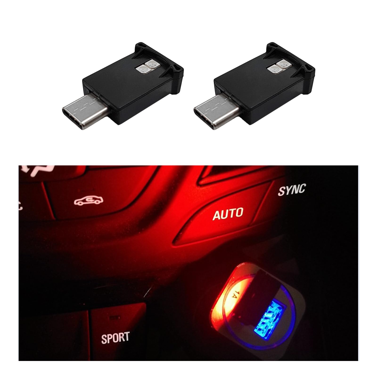 2 PCS USB Type C LED Ambient Light, 8 Colors RGB Dynamic Gradient Brightness Interior Atmosphere Lamp, Mini Adjustable Car Accessories Replace Lighting Parts for Home Laptop