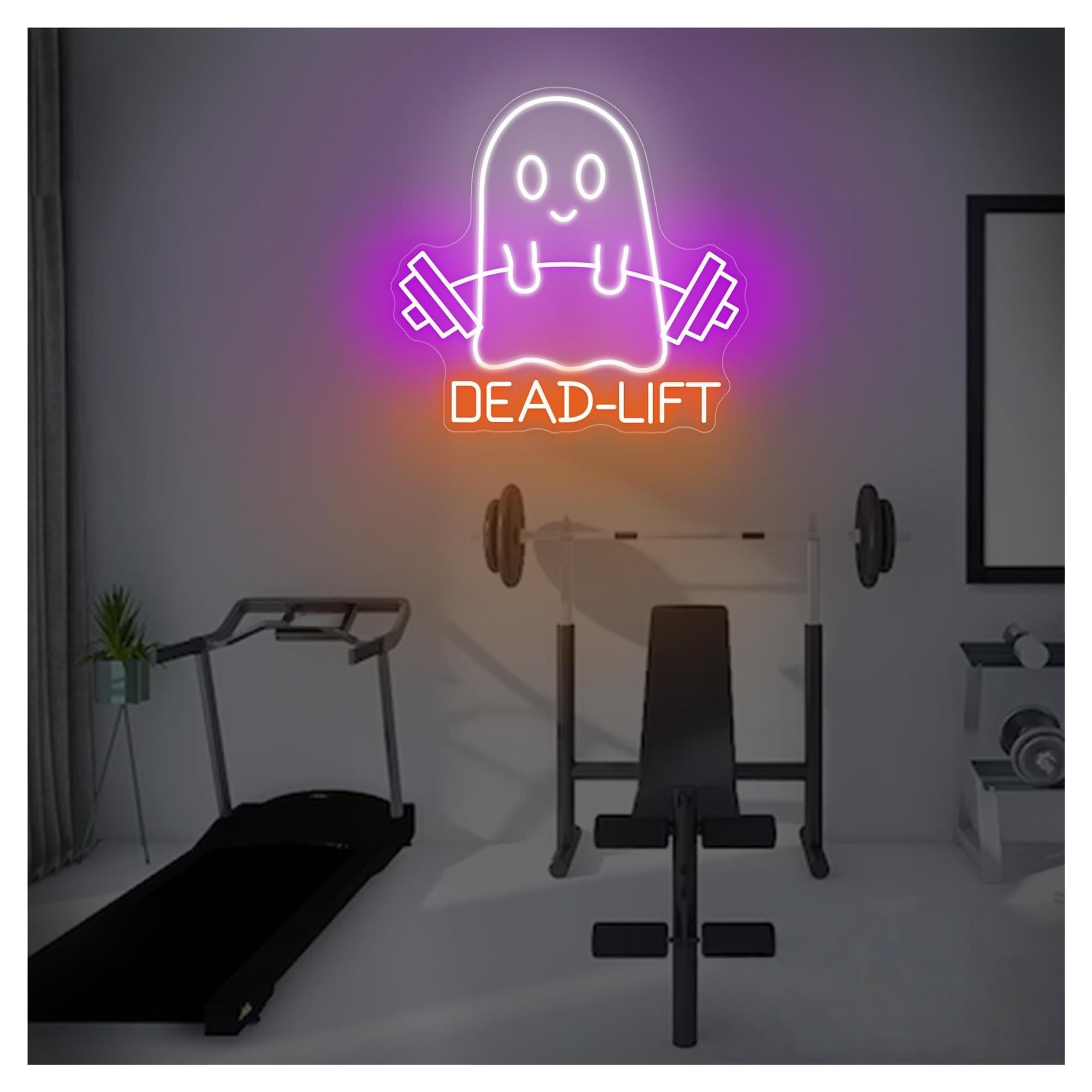 RONGCH Hanging Art Neon Signs Ghost Dead Lift Neon Sign, Suitable for Gym Room Decor with Brightness Adjustable 37cmx38cm(C)