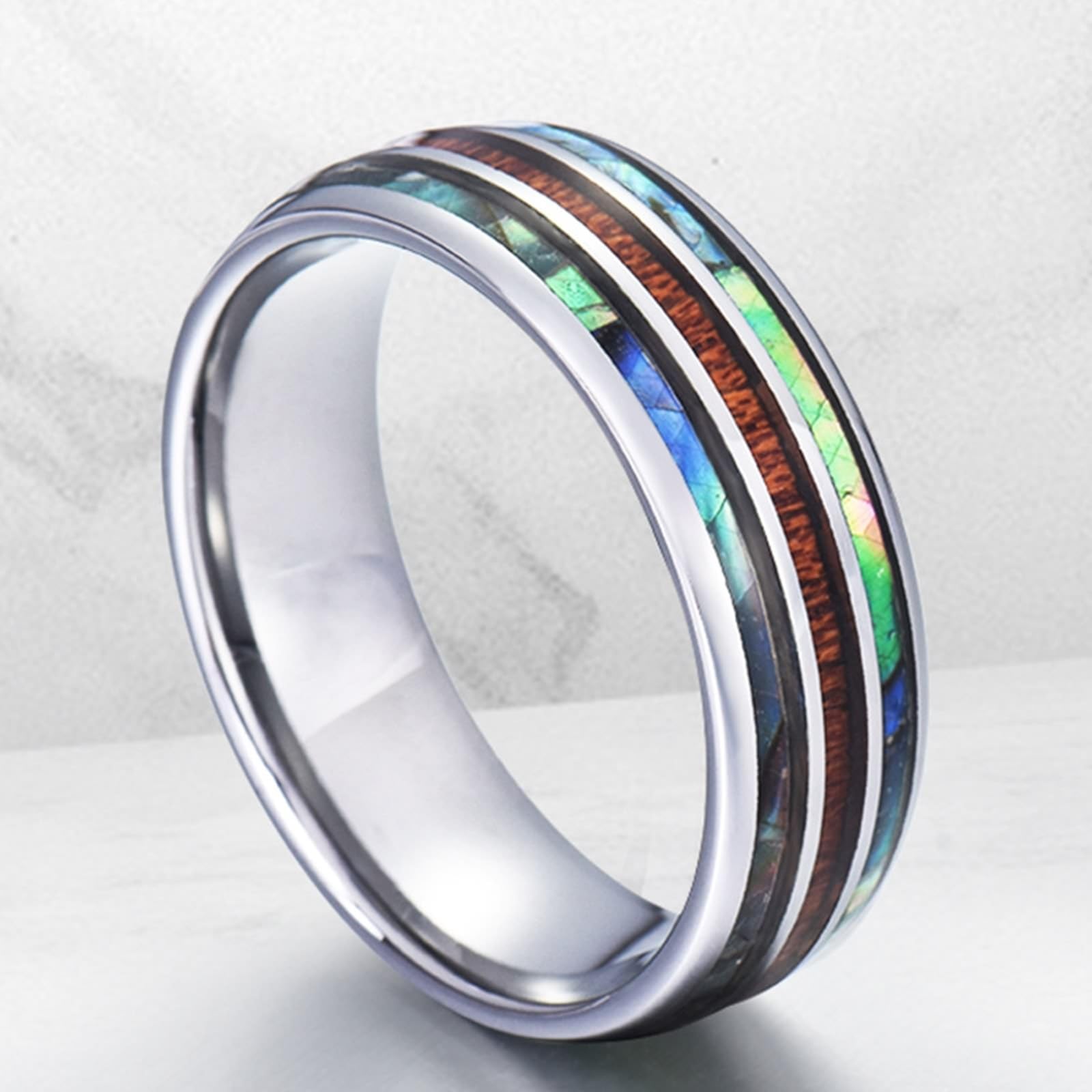 AMDXD 2 Stück Paar Halsketten aus Wolfram, Holz Muschel Gravur I Love You Paar Kette Personalisiert Anhänger Ringe Silber für Frauen Männer, 8MM Breite, Herrenkette 60cm, Damenkette 50cm