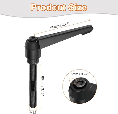 Miniatura 143 de uxcell Perillas ajustables M8 x 3.150 in, rosca macho, botón de trinquete, bloqueo rápido, perno giratorio para maquinaria de torno, color negro
