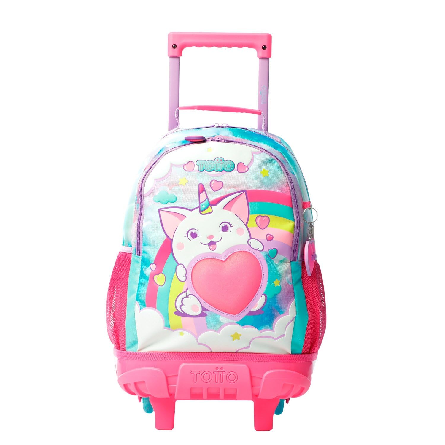 TOTTO Mochila Escolar con Ruedas, Modelo Sweety Heart M, Mochila Mediana, Capacidad 23 L, 2 Compartimentos, 2 Bolsillos Botella, Protección en la Base, Cómodas Correas Ajustables, Color Azul