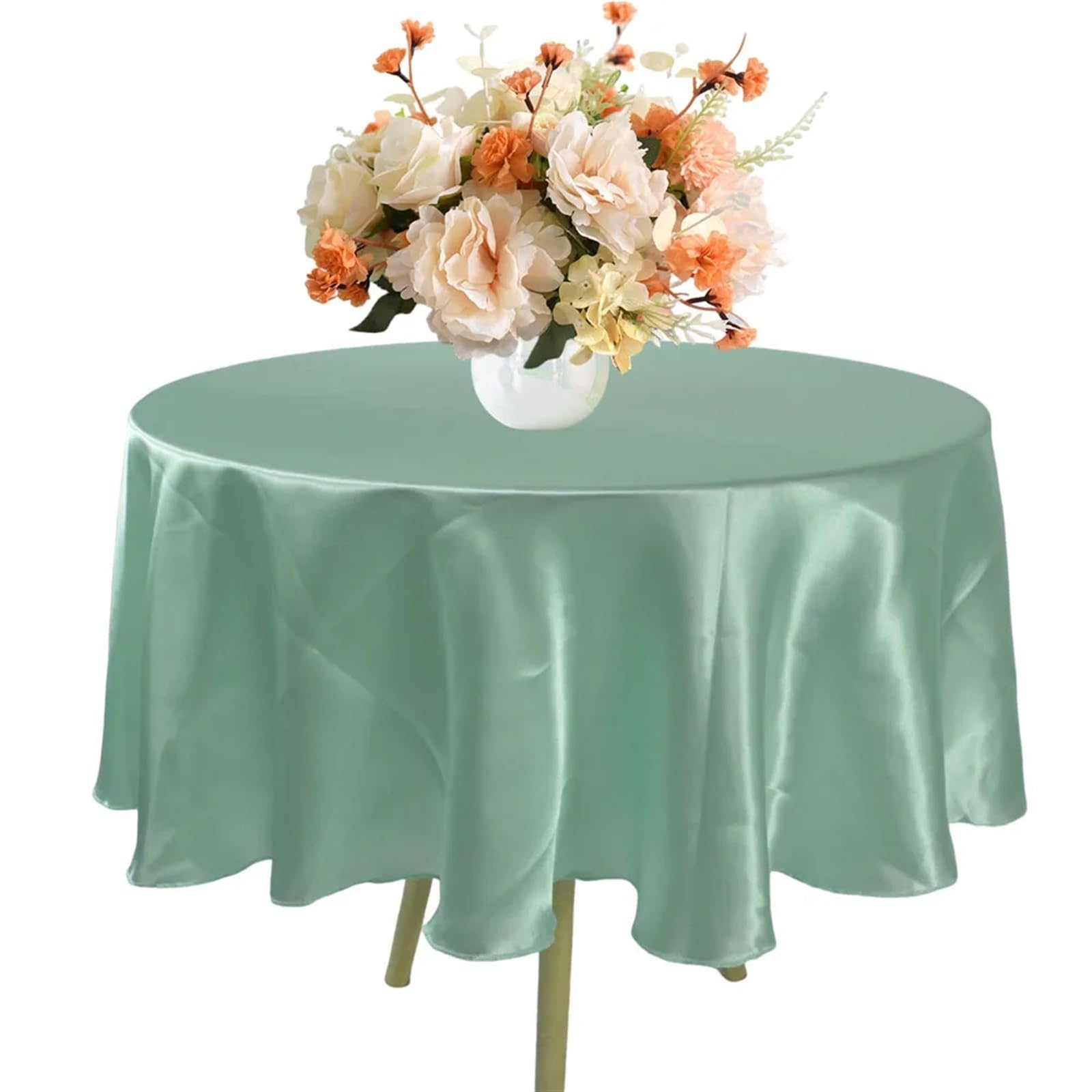 BTRYLDCFA Round Tablecloth Round Satin Tablecloth 57/90/120inch Wedding Party Decoration Table Cover Restaurant Birthday Home Table Cloth(Green2,Round 180cm-71inch)