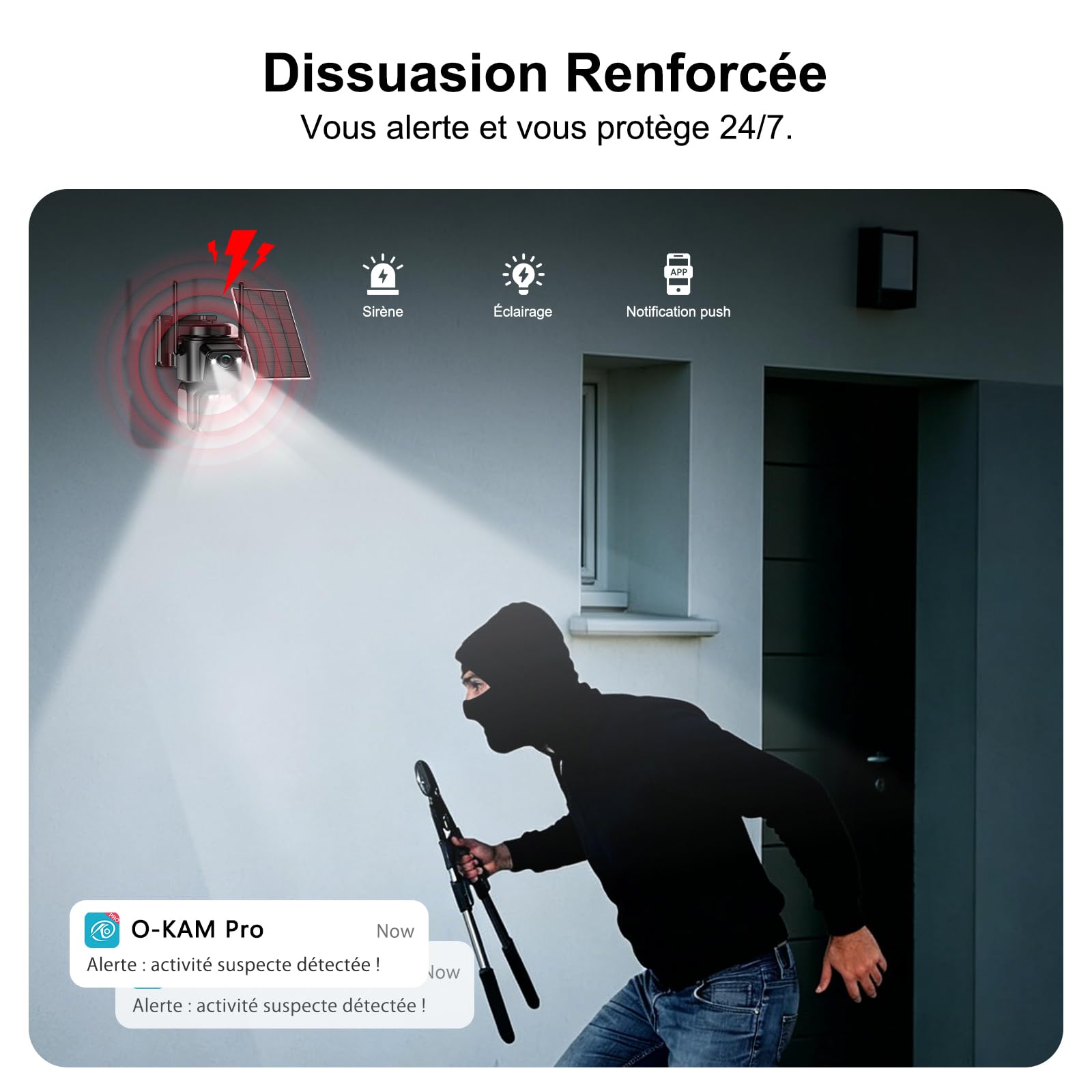 24/7 AOV Telecamera Wi-Fi Esterno con Pannello Solare,Telecamera WiFi | Senza Fili Doppio Obiettivo 4K,Videocamera Sorveglianza,Rilevamento Umano PIR,Visione Notturna a Colori,2.4G/5GHz,IP66