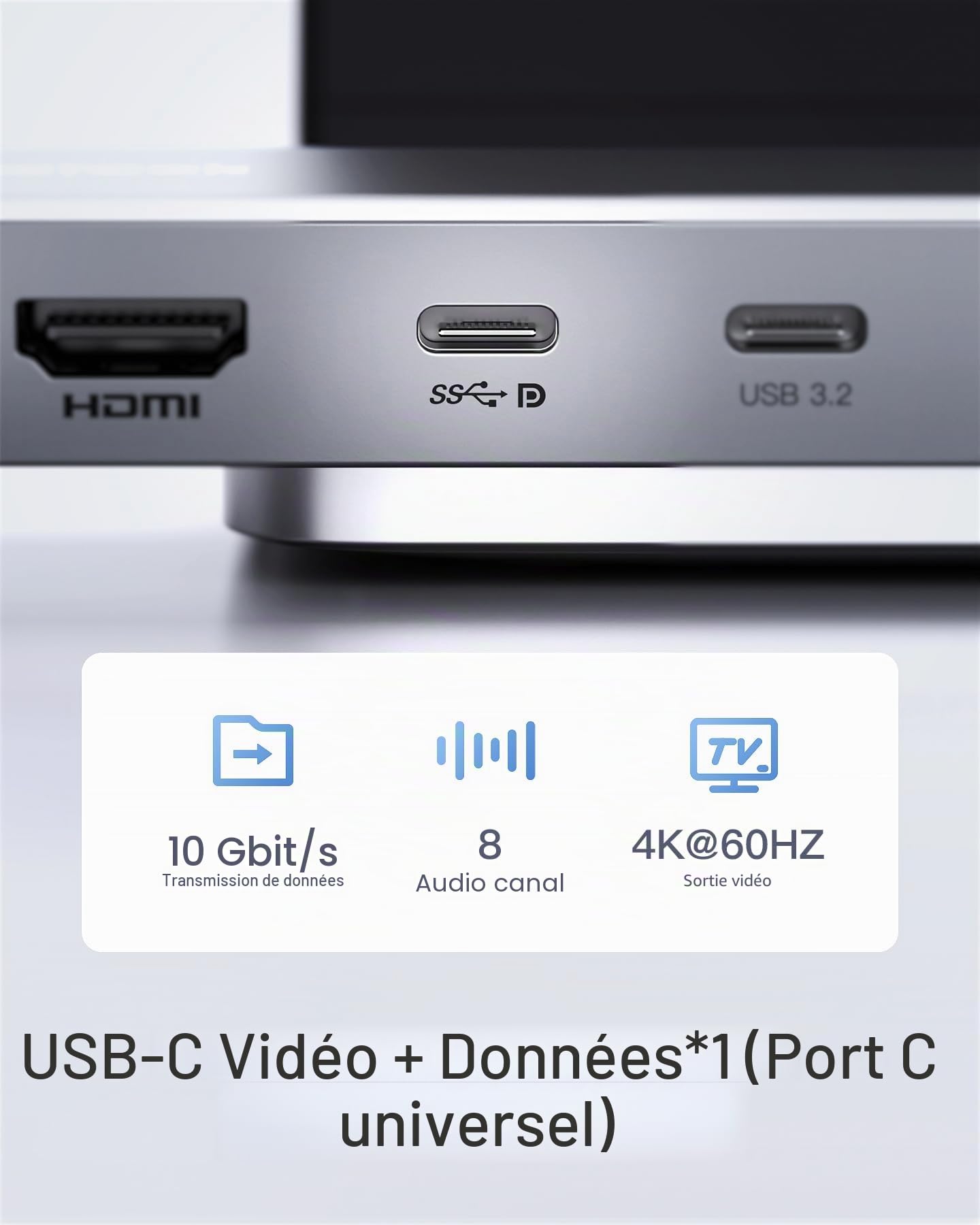 Inateck Hub USB C 10 en 1, Adaptateur USB 3.2 C Double Moniteur ver HDMI 4K, USB C 4K Vidéo+Données, 100W PD, 2*10Gbps USB C, 2*USB3.0 A, RJ45, Lecteur de SD/TF, Câble 50cm, Pour Windows, Linux, MacOS