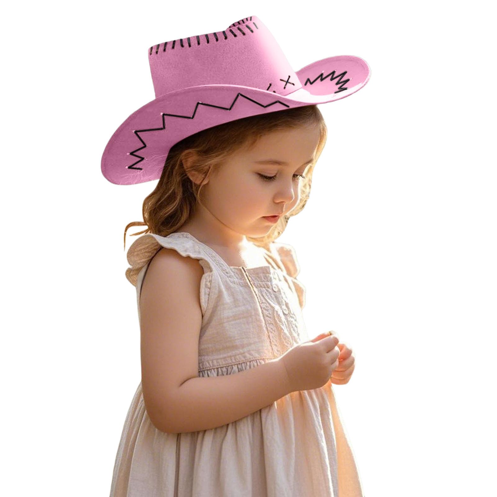 Cowboy Hat Kids Rolled Up Leather Cowboy Hat Classic Western Wide Brim Cowgirl Hat for Party Carnival Cosplay Costume Hot Pink Fancy Dress Accessory