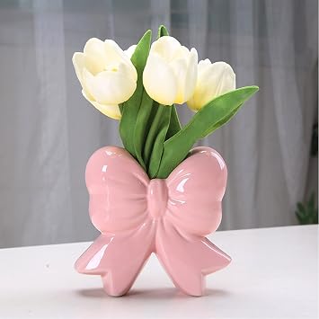 Bow Vase,Pink Coquette Ceramic Vase for Home Office Shelf Table Living Room