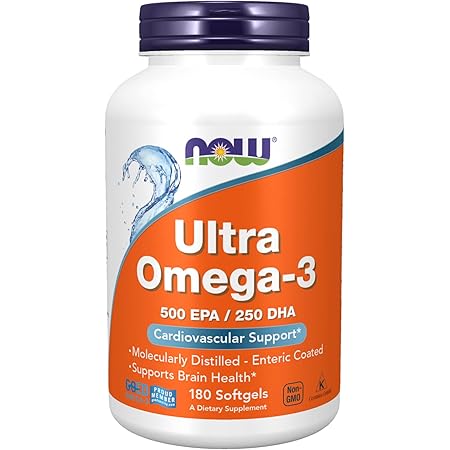NOW Supplements, Ultra Omega-3 Molecularly Distilled and Enteric Coated, 180 Softgels