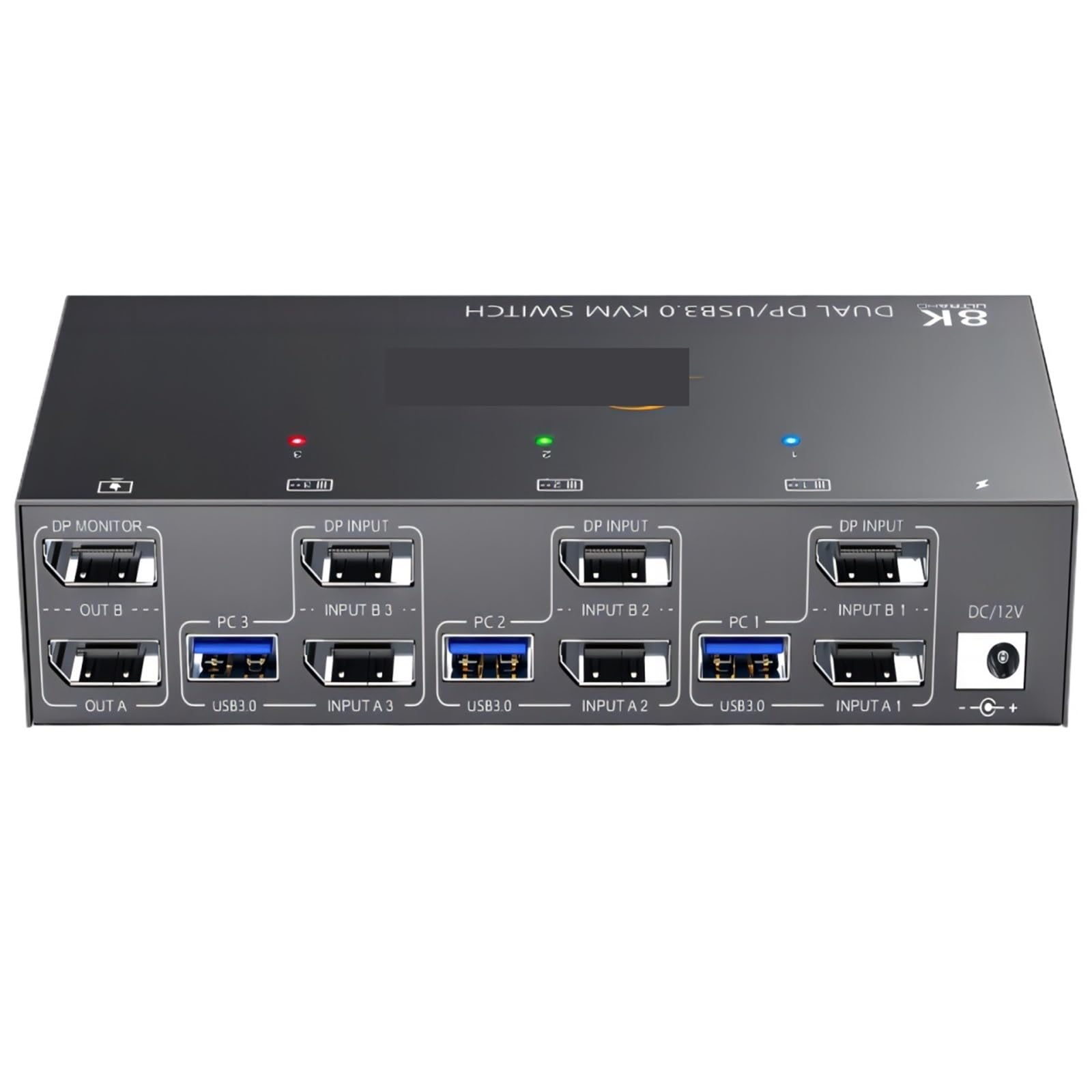 Displayport KVM Switch 2 Monitors 3 Computers 8K@60Hz 4K@144Hz,USB3.0 Dual Monitor KVM Switches DP 1.4 with 4 USB Device(with EU Plug)-image-20