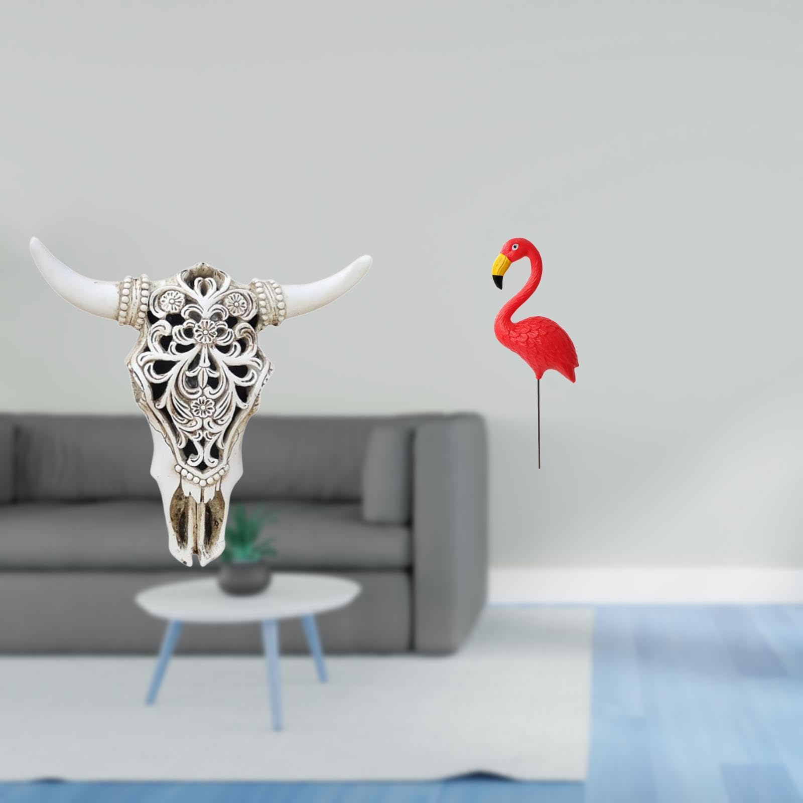 Enakshi® Tribal Bull Head Sculpture Wall Hanging Art Ornament for Office Farmhouse Bedroom and Flamingo Garden Stake Sculpture Fairy Garden Accessories for Holiday Spring-image-25