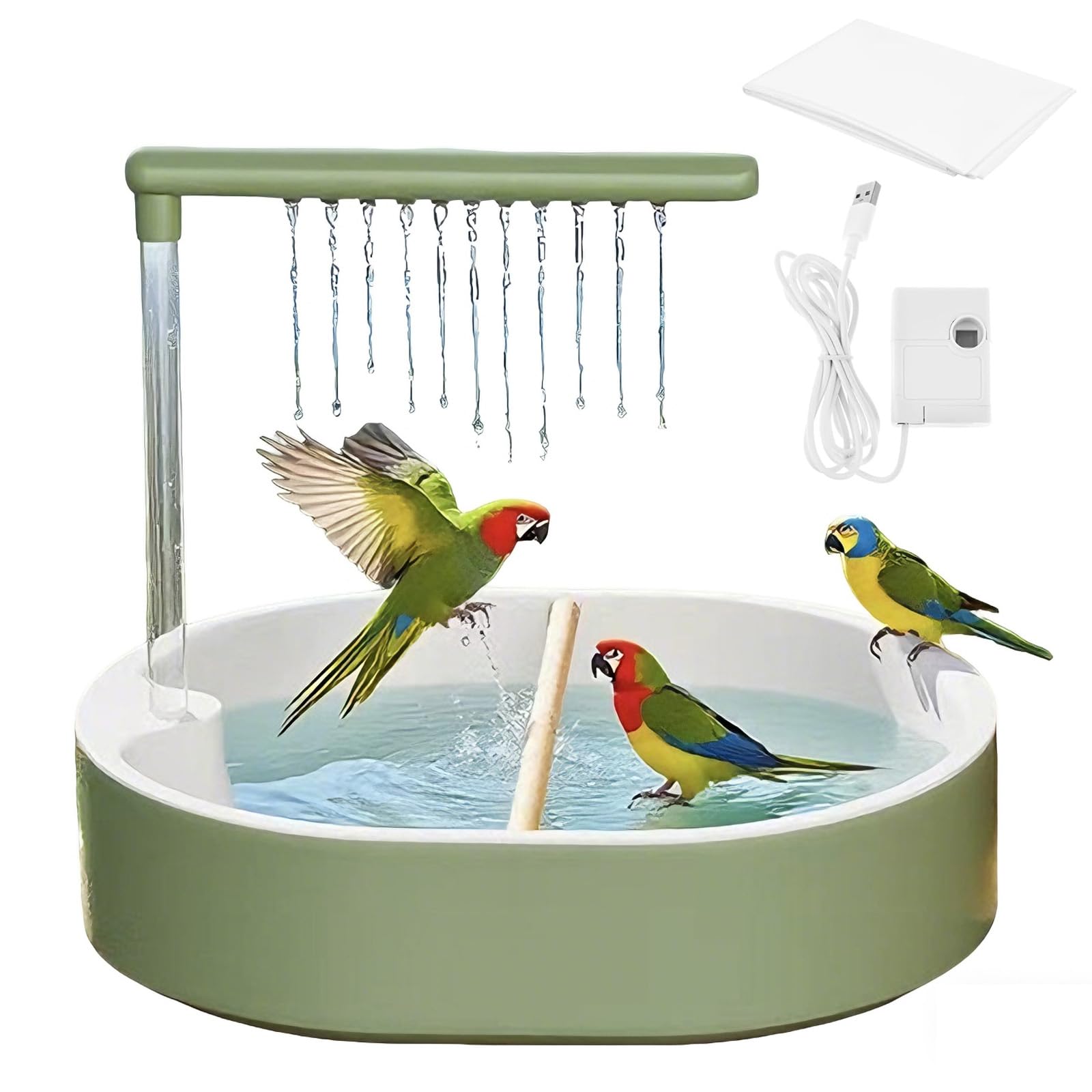 Automatic Bird Shower Bath for Cage, USB Rechargeable Budgie Bath Tub with Adjustable Water Flow, Circulating Water Parrot Bath Fountain for Cockatiel, Conure and Small Birds (1PC)
