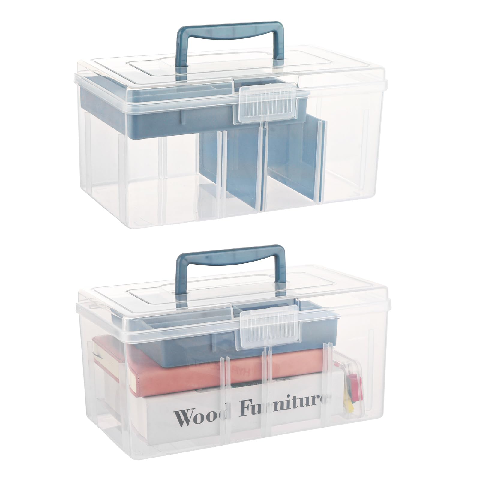 Lot de 2 boîtes de rangement empilables transparentes plastique avec couvercle