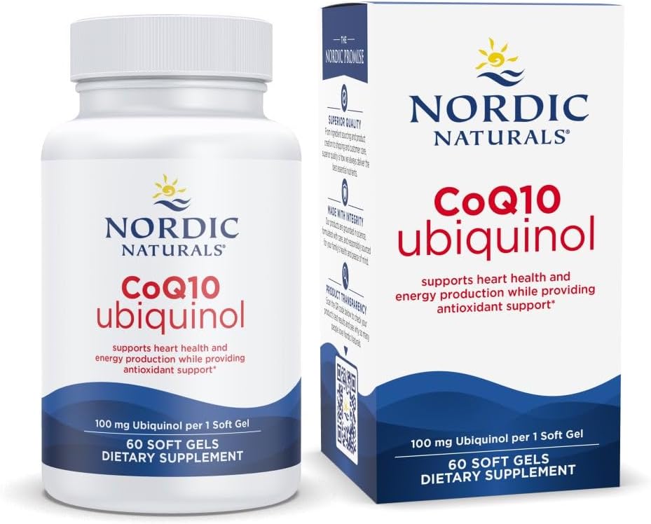 Nordic CoQ10 Ubiquinol - 60 Mini Soft Gels - 100 mg Coenzyme Q10 (CoQ10) Ubiquinol - Heart & Brain Health, Cellular Energy Production, Antioxidant Support - Non-GMO - 60 Servings