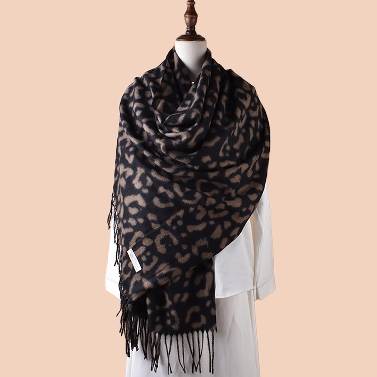 Womens Winter Scarf, Leopard Cheetah Cashmere Fringe Feel Warm Scarves for Women, Pashmina Shawls and Wraps