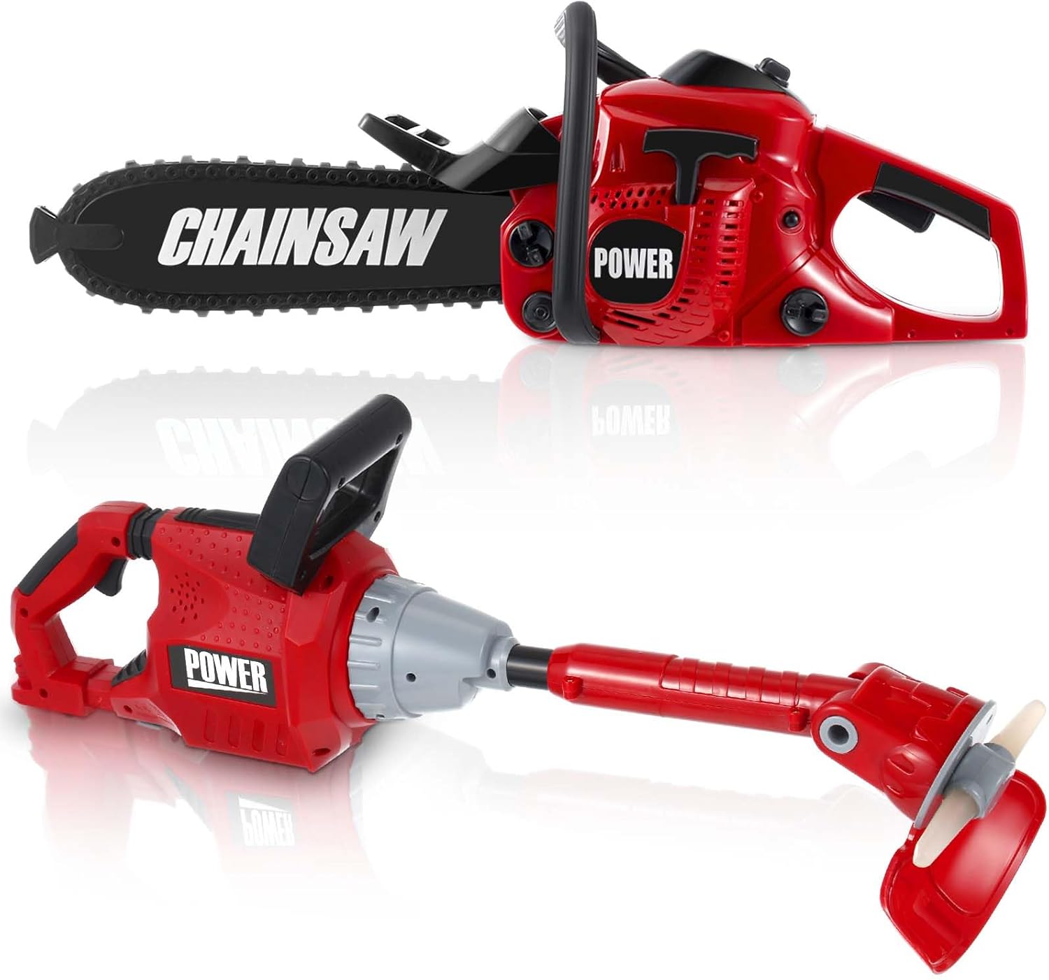 2 Pcs Toy Gardening Tool Set for Kids Toy Chainsaw Weed Trimmer Battery Powered Gardening Tool Set with Lights and Sounds Christmas Birthday Gift for Boys Girls