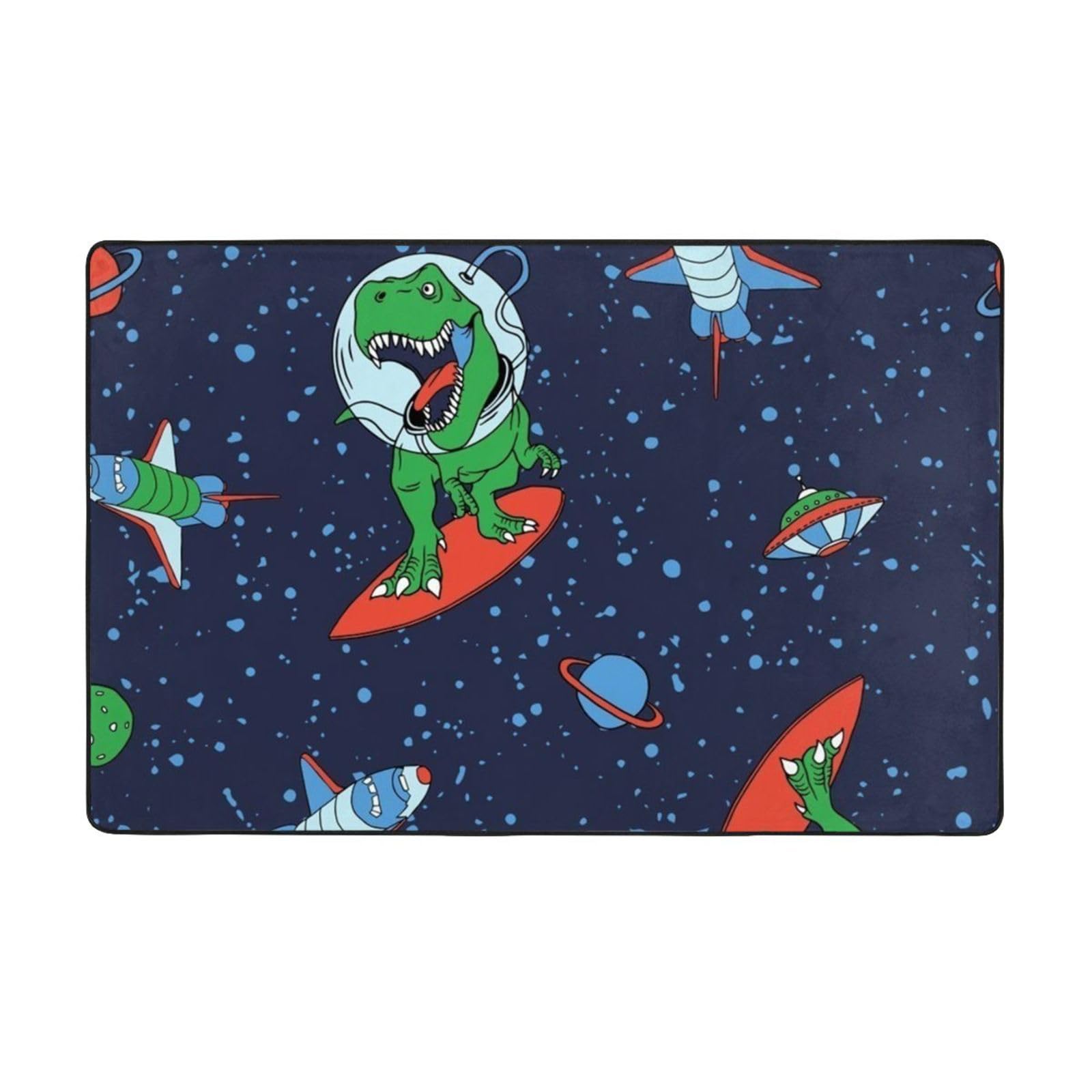 Tapis astronaute dinosaure 150x100 cm en flanelle antidérapante pour chambre d'enfant