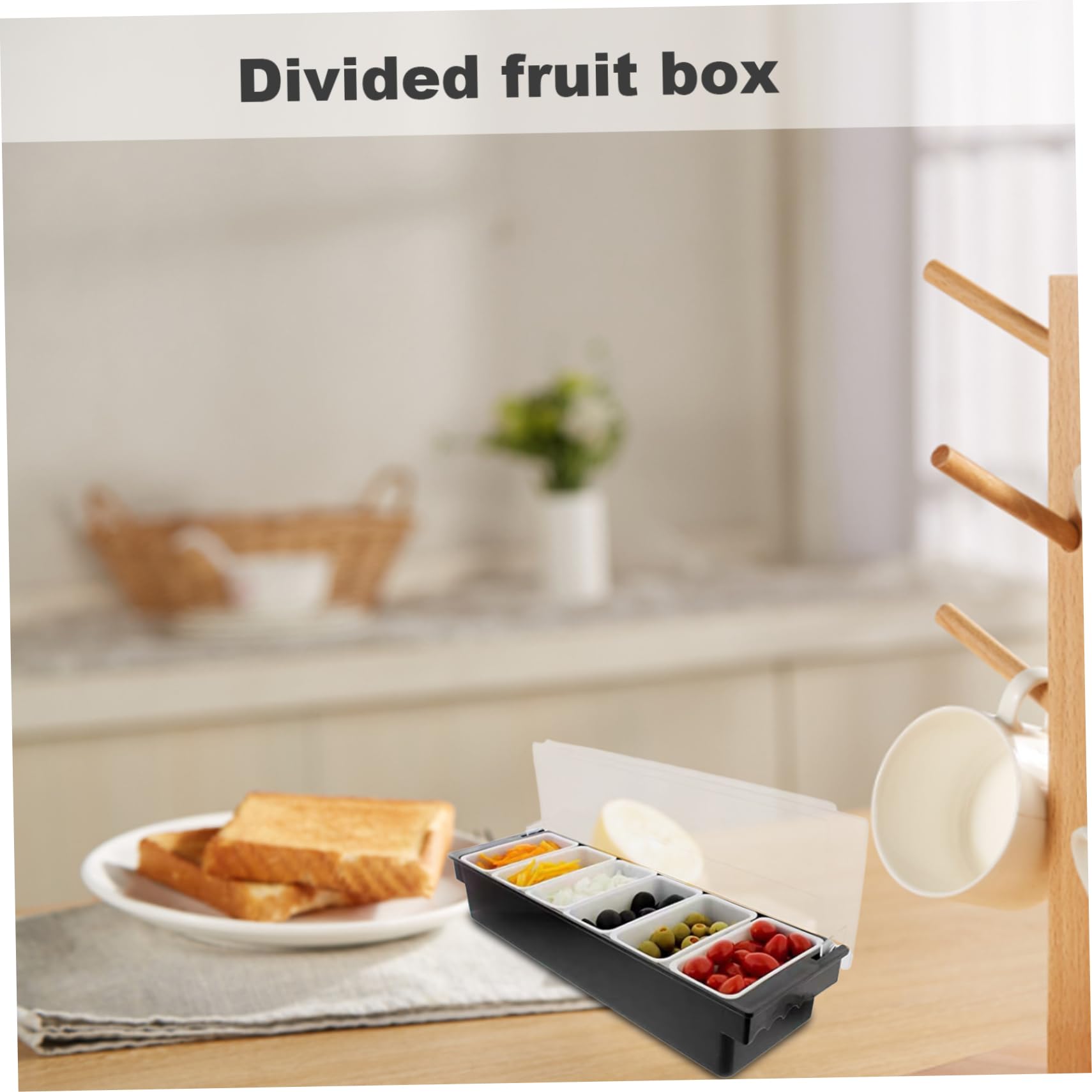 Soporte de condimentos con 6 compartimentos desmontables Ingredientes de plástico Dispensador de condimentos con tapa Estación de pizzería enfriada con hielo para el hogar para el hogar, restaurante