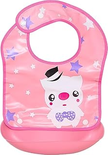 مريلة اطفال بجيب من السيليكون وطبعة قطة للبنات - بينك