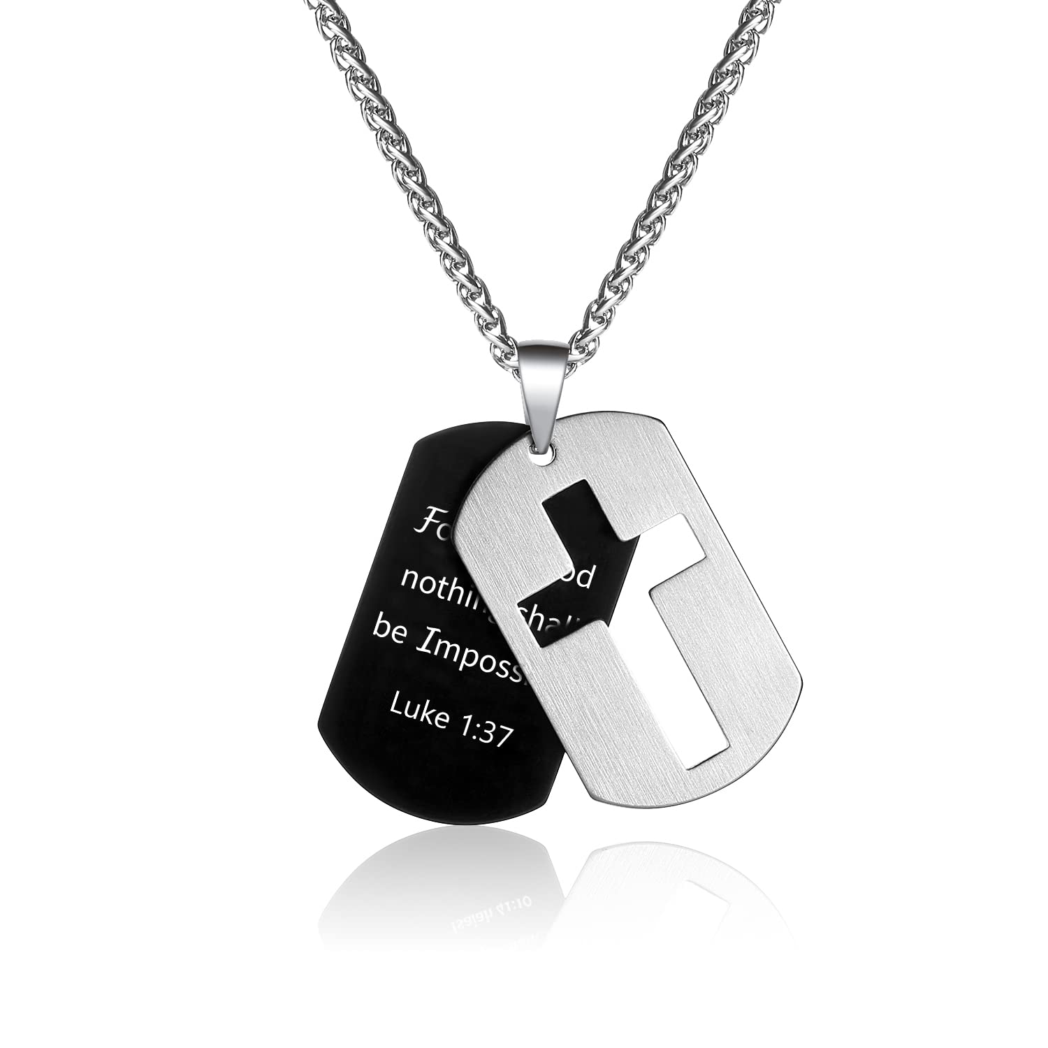 P. BLAKE Dog Tag Cross Necklace Gifts for Men Boys, Stainless Steel Bible Verse Pendant Chain Necklace Valentines Christian Religious Jewelry Gifts